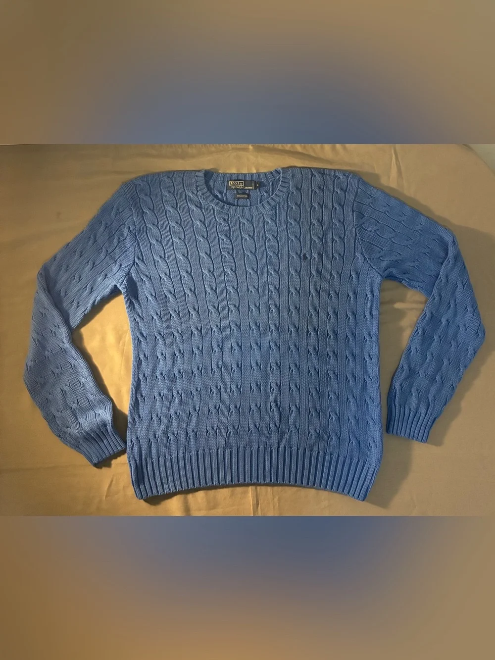 Polo by Ralph Lauren Light Blue Cable-Knit Crewneck Sweater
